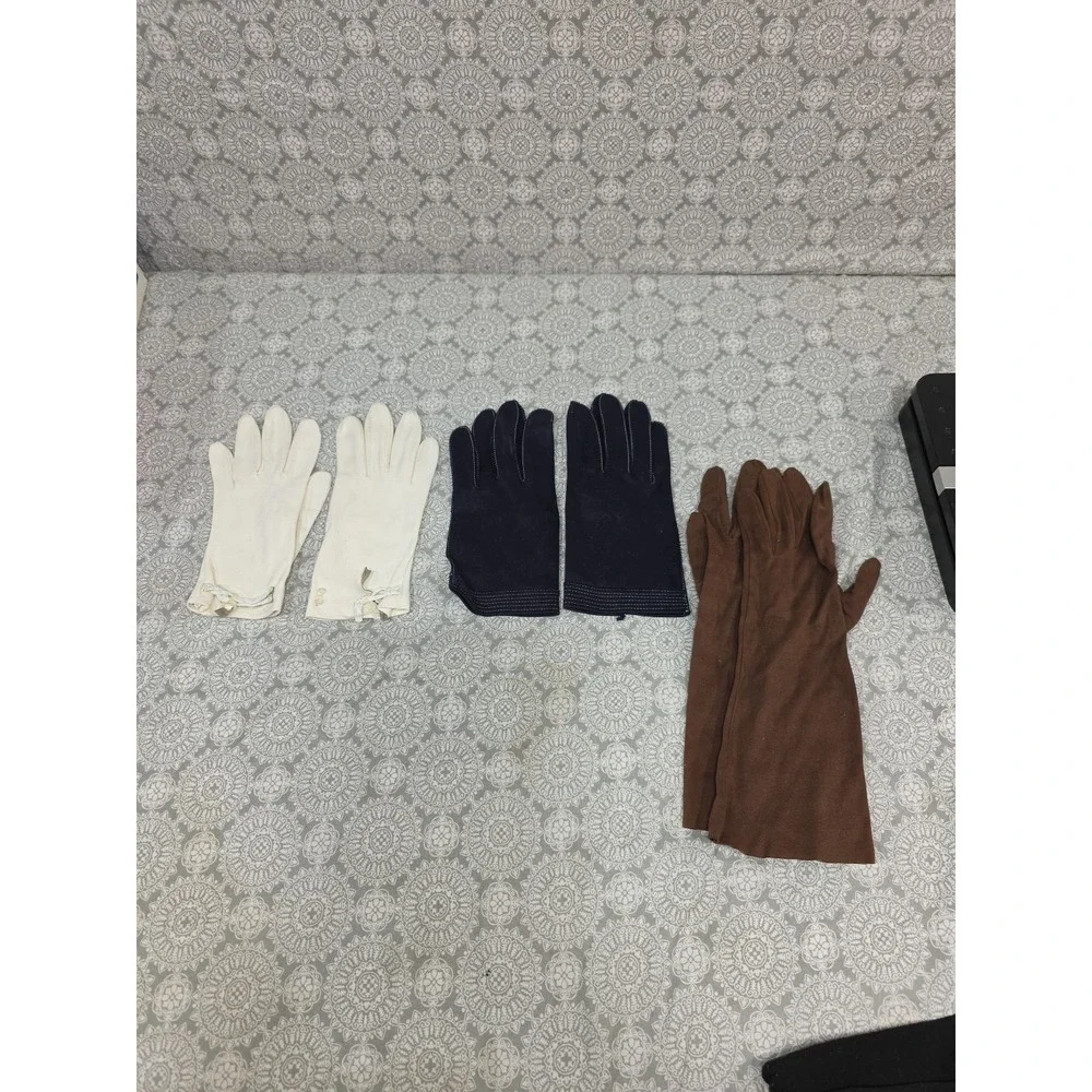 Vintage Opera Gloves Set White Black Brown Long Formal Evening Party Driving